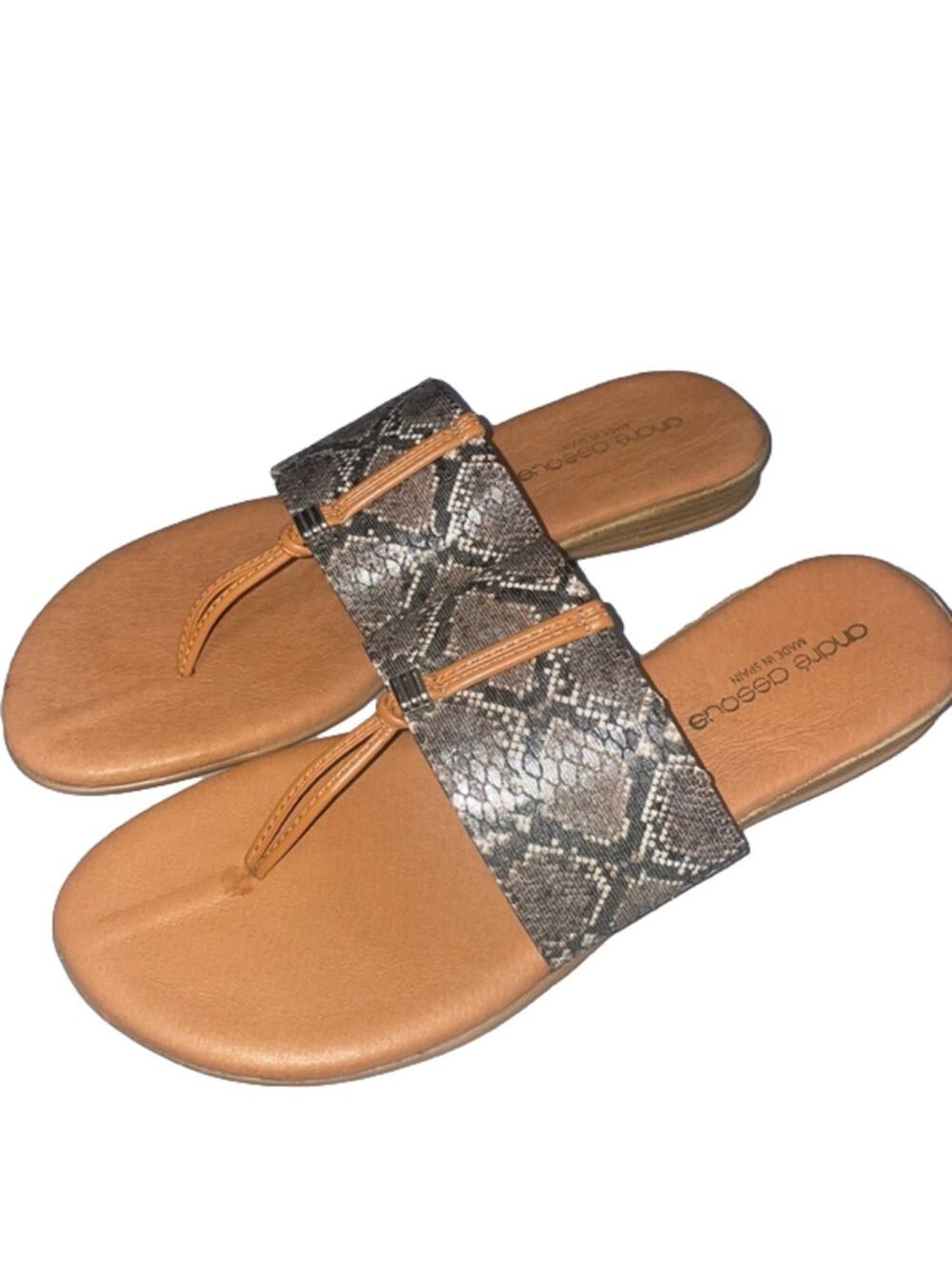 ANDRE ASSOUS Leather Sandals Womens 9 Cushioned Lightweight Tan Designer Spain